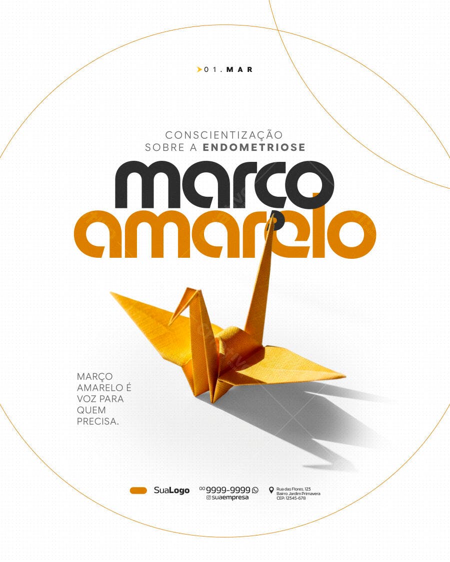 Post Instagram Março Amarelo Endometriose PSD Editável