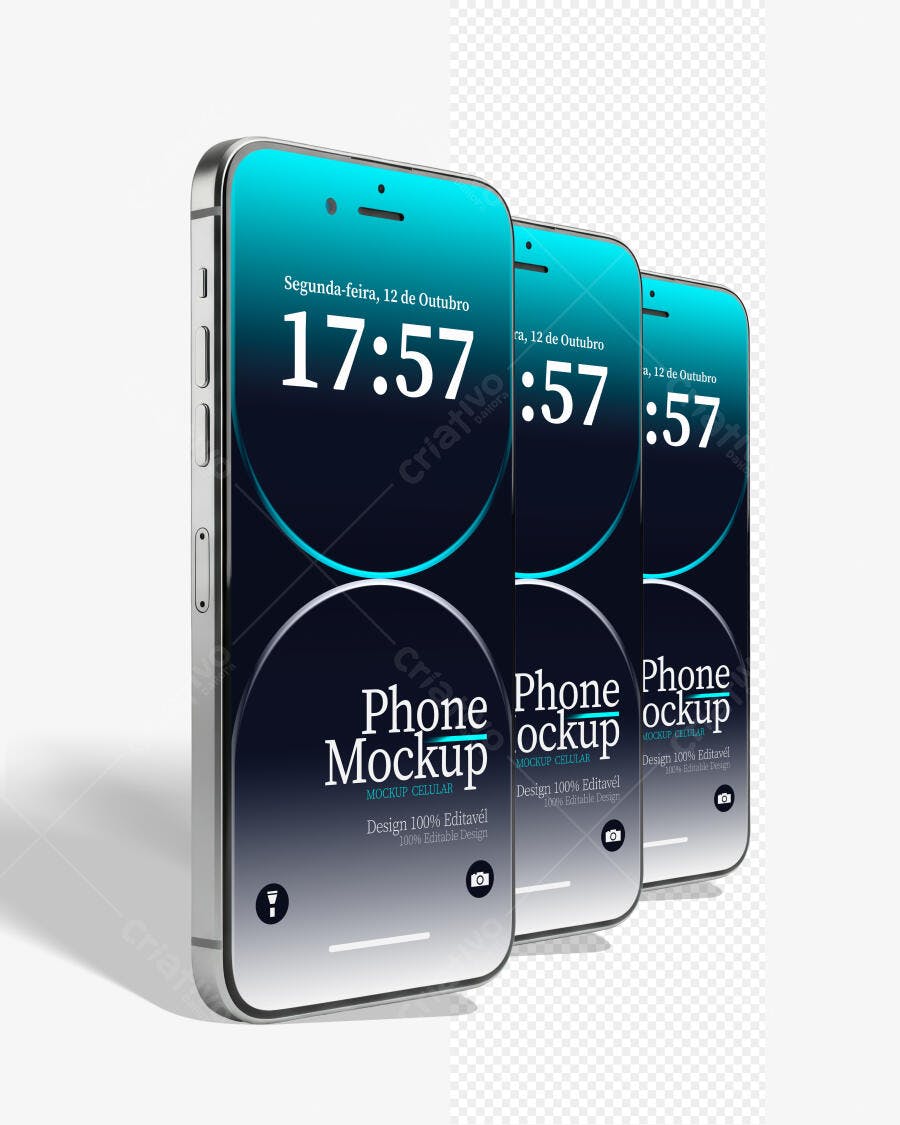 Mockup Celular Smartphone Três Telas Fundo Branco Editável