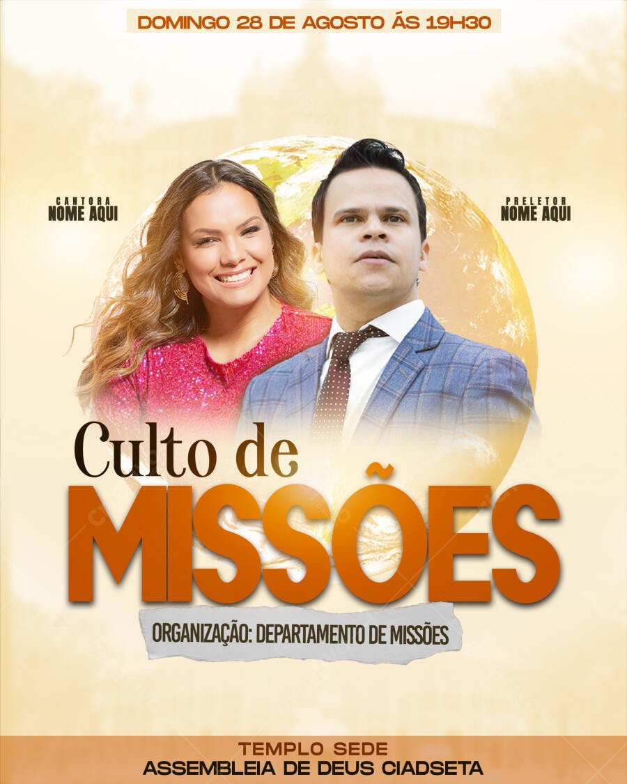 Flyer Culto de Missões Igreja Evangélica PSD Editável