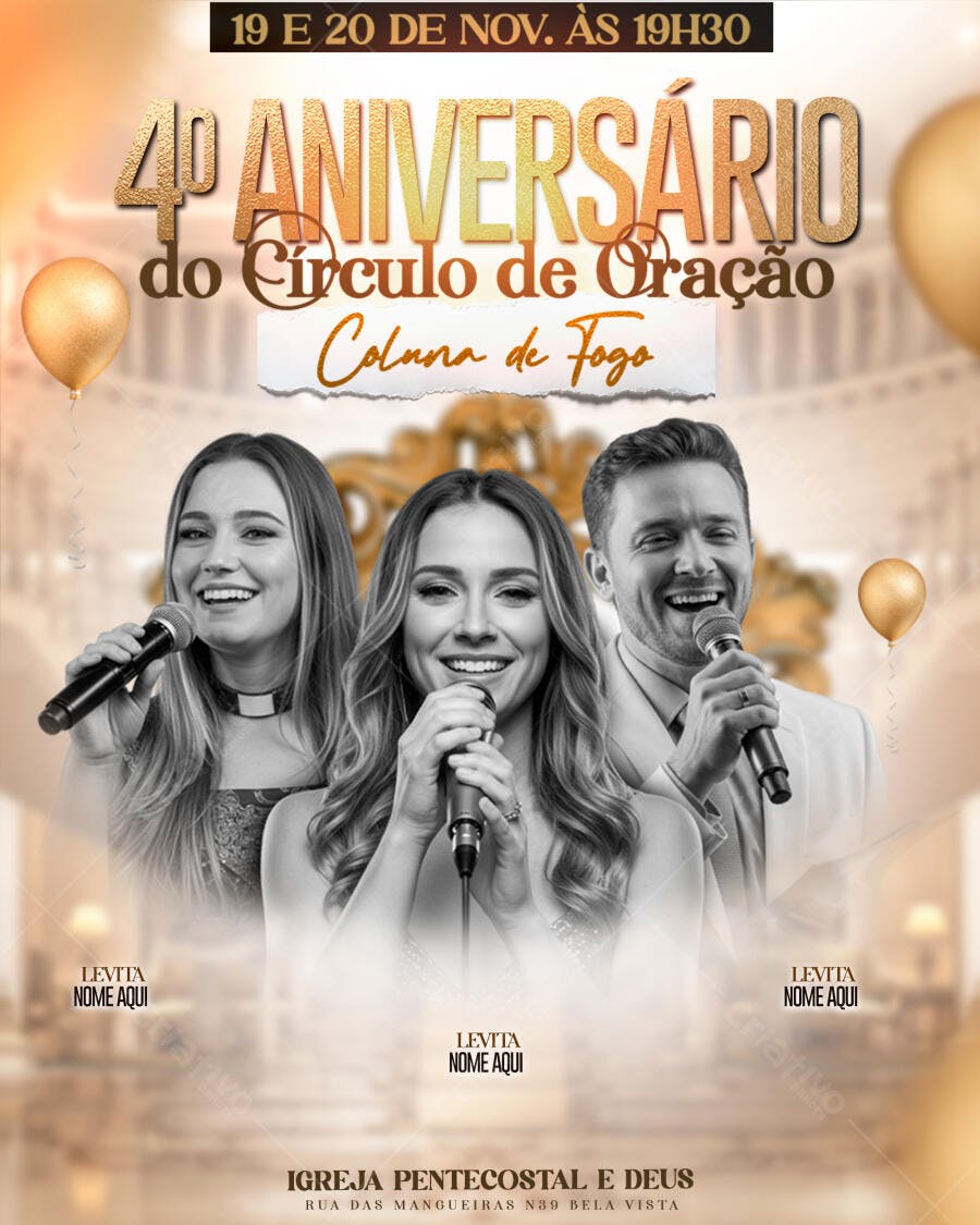 Flyer Aniversário Igreja Pentecostal Círculo Oração PSD Editável