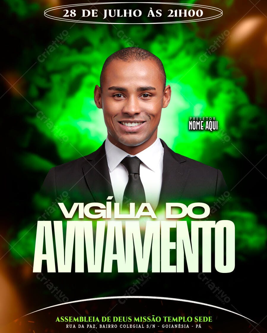 Flyer Vigília do Avivamento Igreja Evangélica PSD Editável