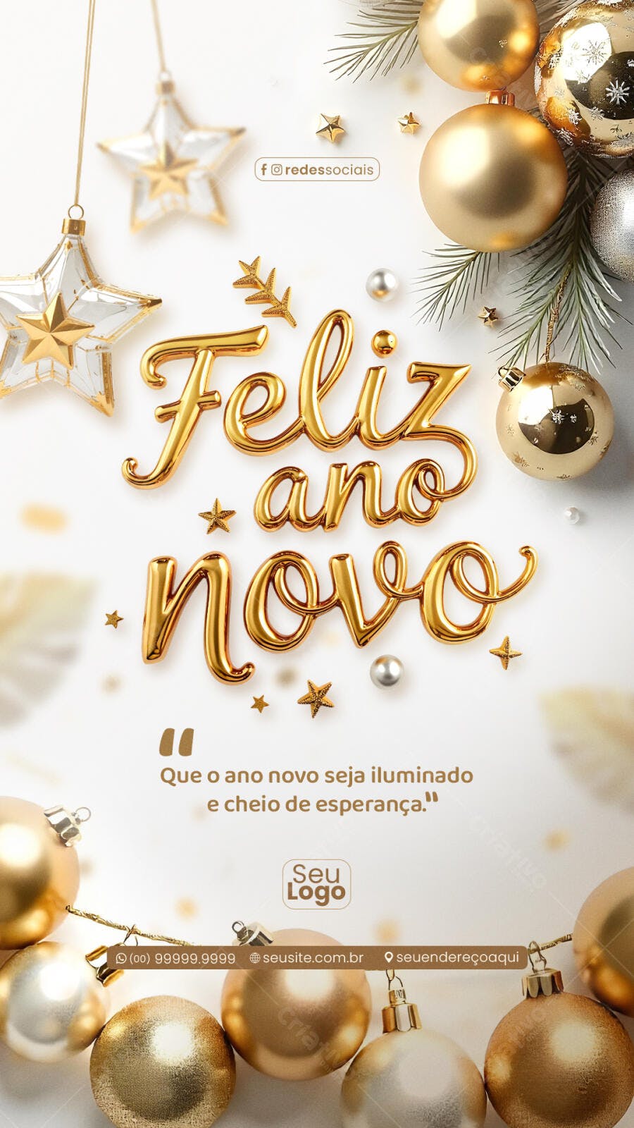 Post Instagram Ano Novo Réveillon Dourado PSD Editável
