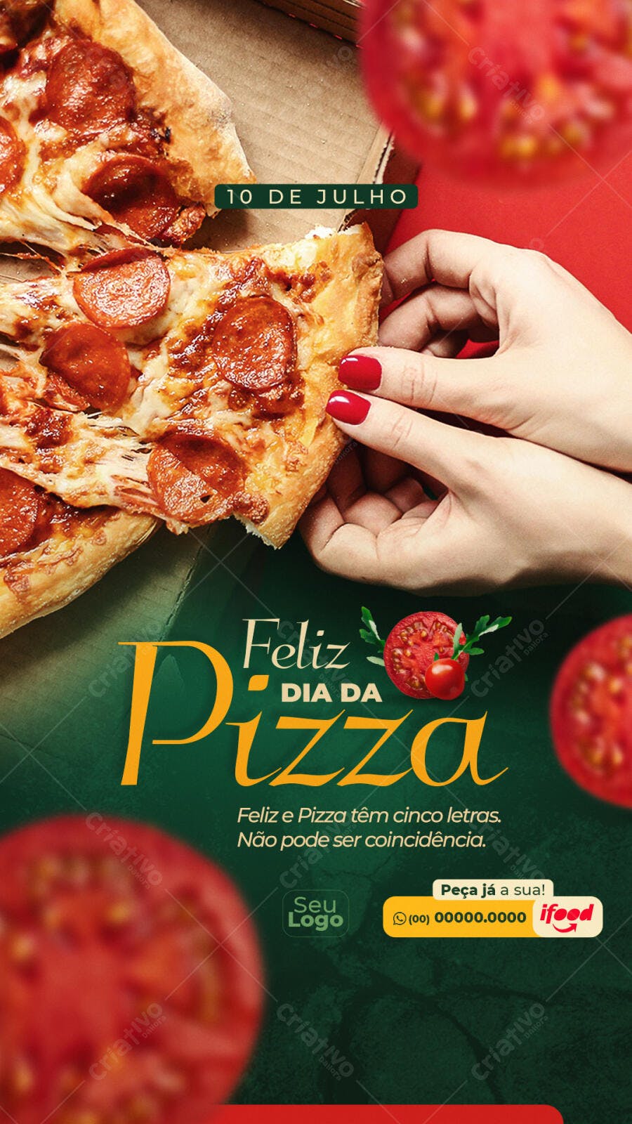 Post Instagram Dia da Pizza Pizzaria 10 de Julho PSD Editável