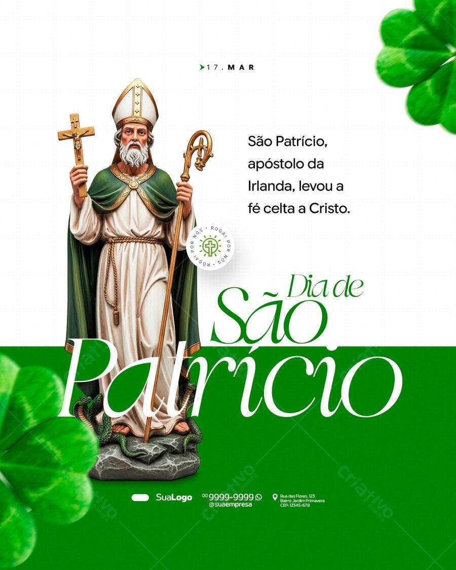 Post Instagram Dia de São Patrício Março PSD Editável