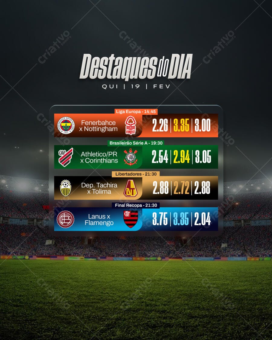 Post Destaques do Dia Futebol Apostas Esportivas PSD Editável