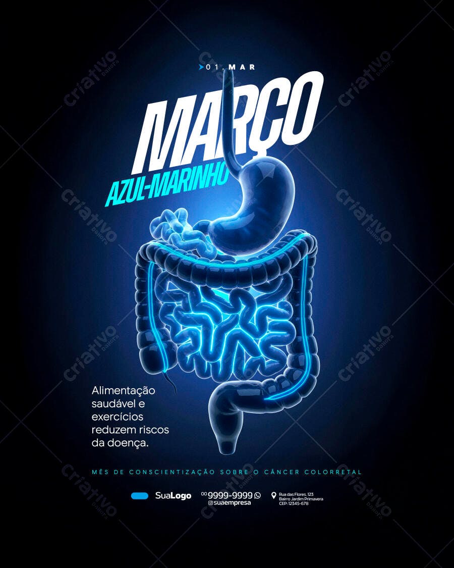 Post Março Azul-Marinho Conscientização Câncer Colorretal PSD Editável