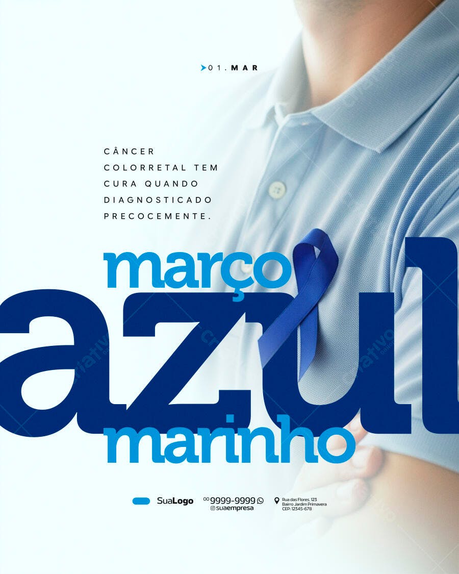 Post Março Azul Marinho Conscientização Câncer PSD Editável