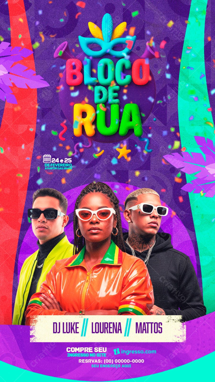 Story Carnaval Bloco de Rua Fevereiro PSD Editável