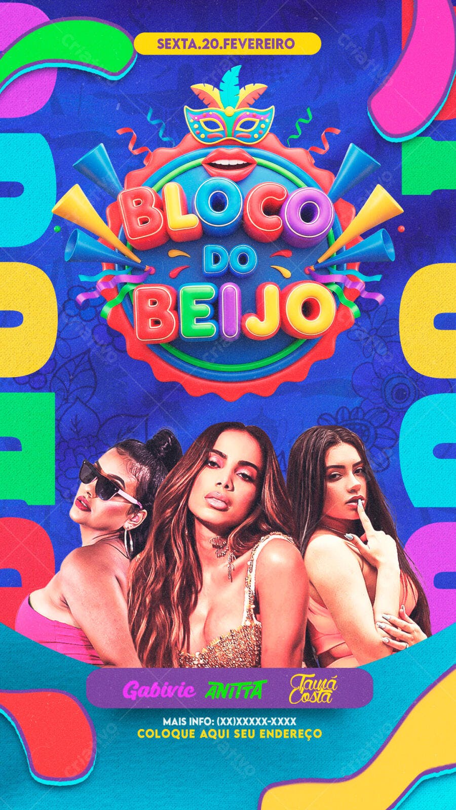 Story Instagram Carnaval Bloco do Beijo PSD Editável