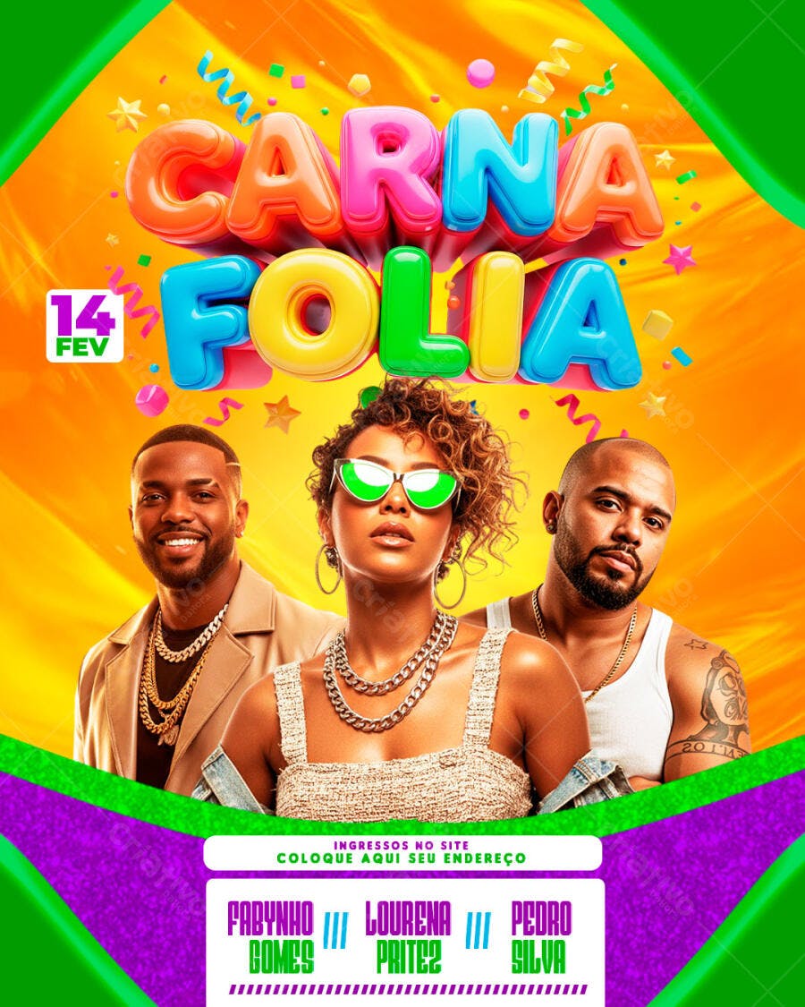 Flyer Carnafolia Carnaval Fevereiro PSD Editável