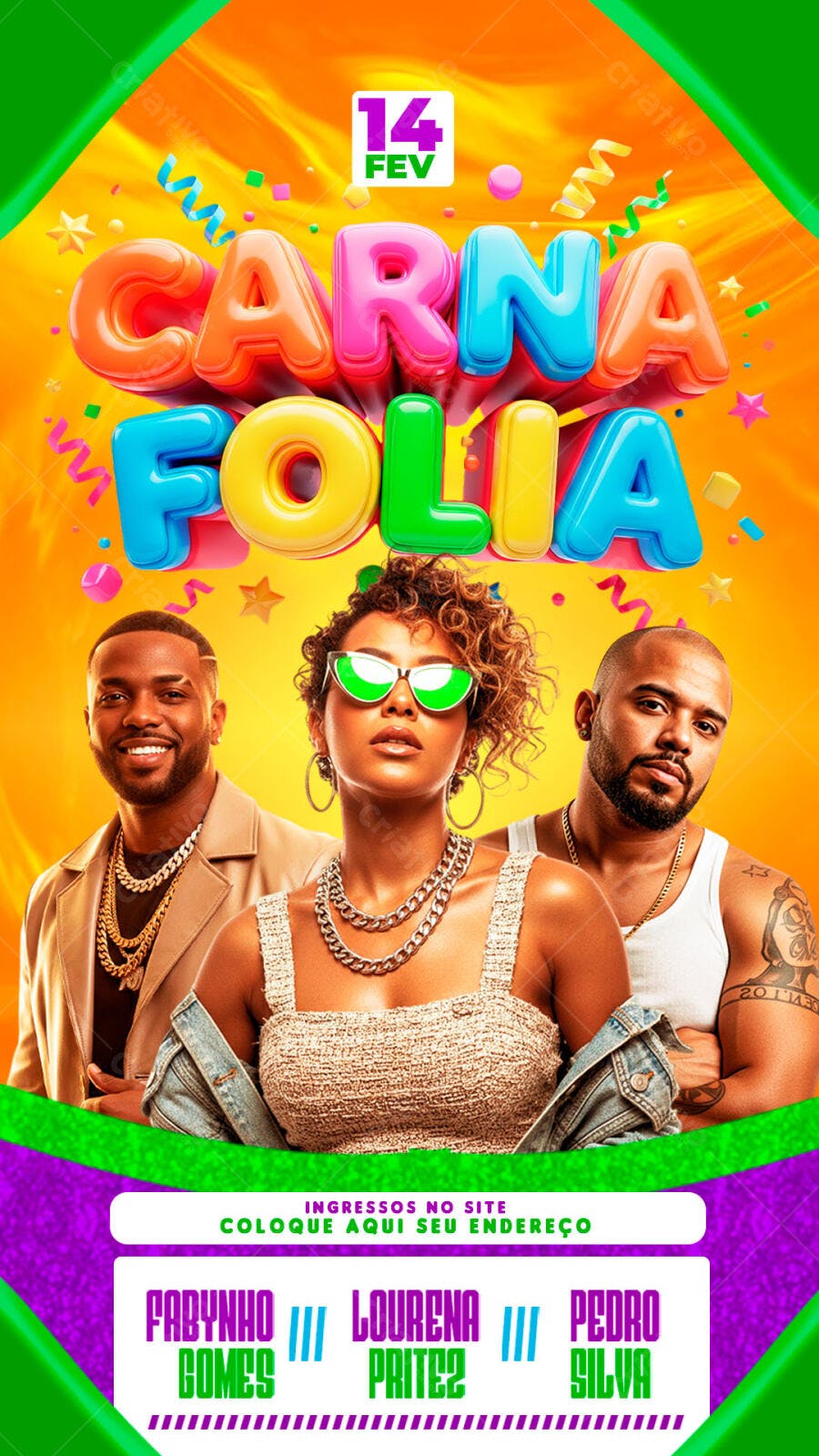 Flyer Carnafolia Carnaval Fevereiro PSD Editável