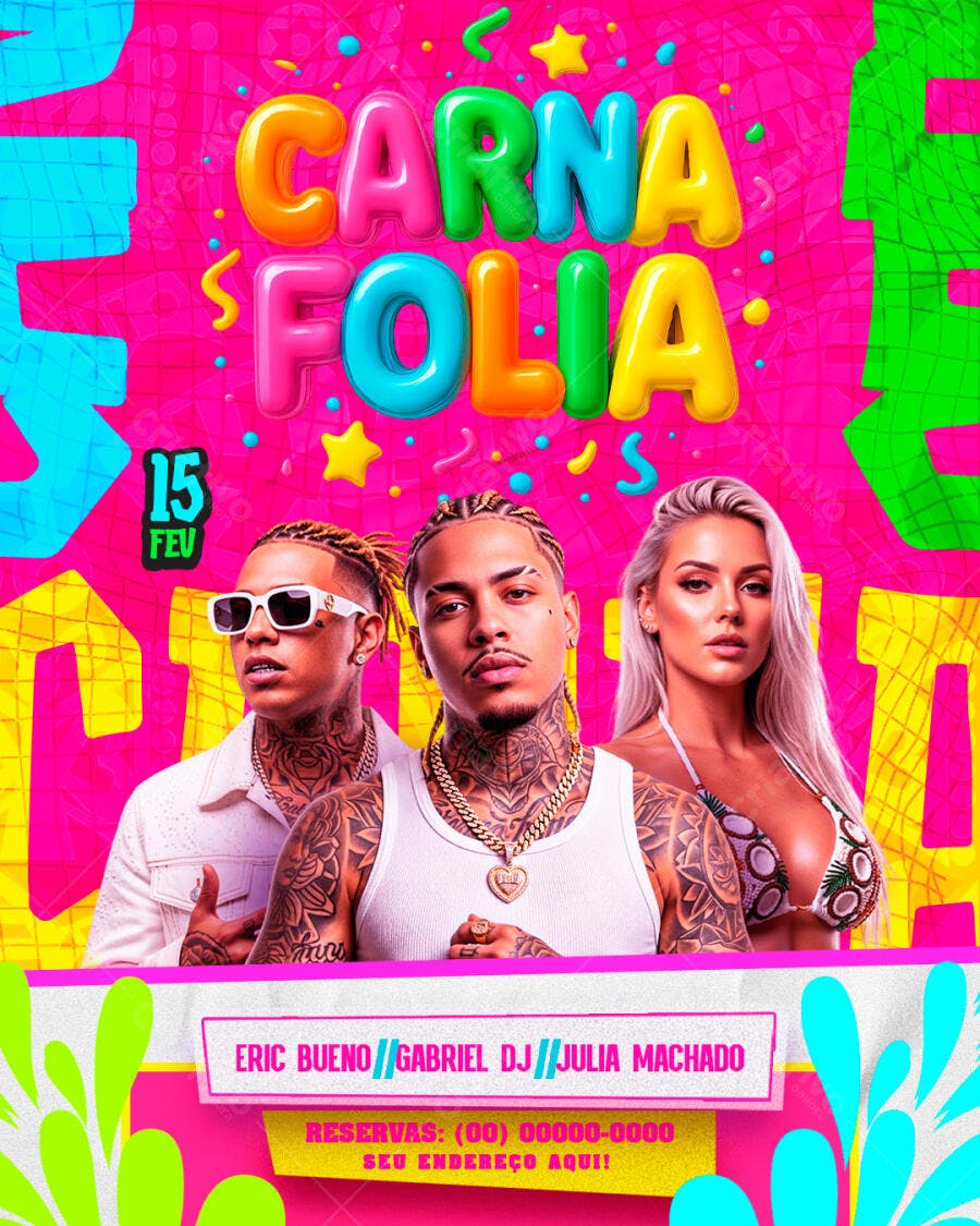 Flyer Carnafolia Carnaval Fevereiro PSD Editável