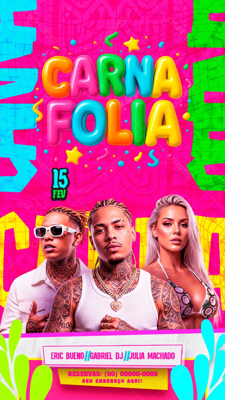 Flyer Carnafolia Fevereiro Festa Carnaval PSD Editável