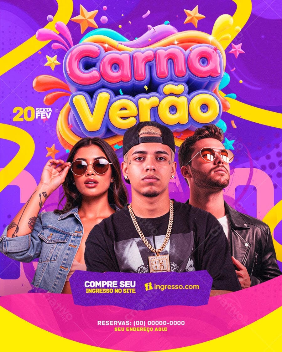 Flyer Carnavalesco Pré-Carnaval Fevereiro PSD Editável