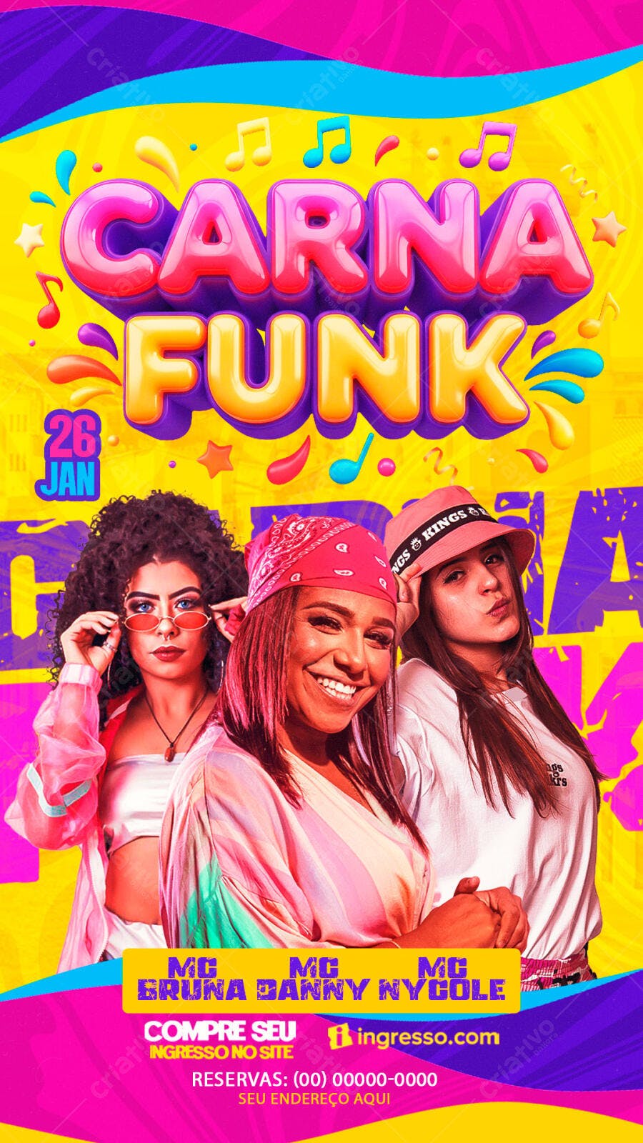 Flyer Carnafunk Pré-Carnaval Janeiro PSD Editável