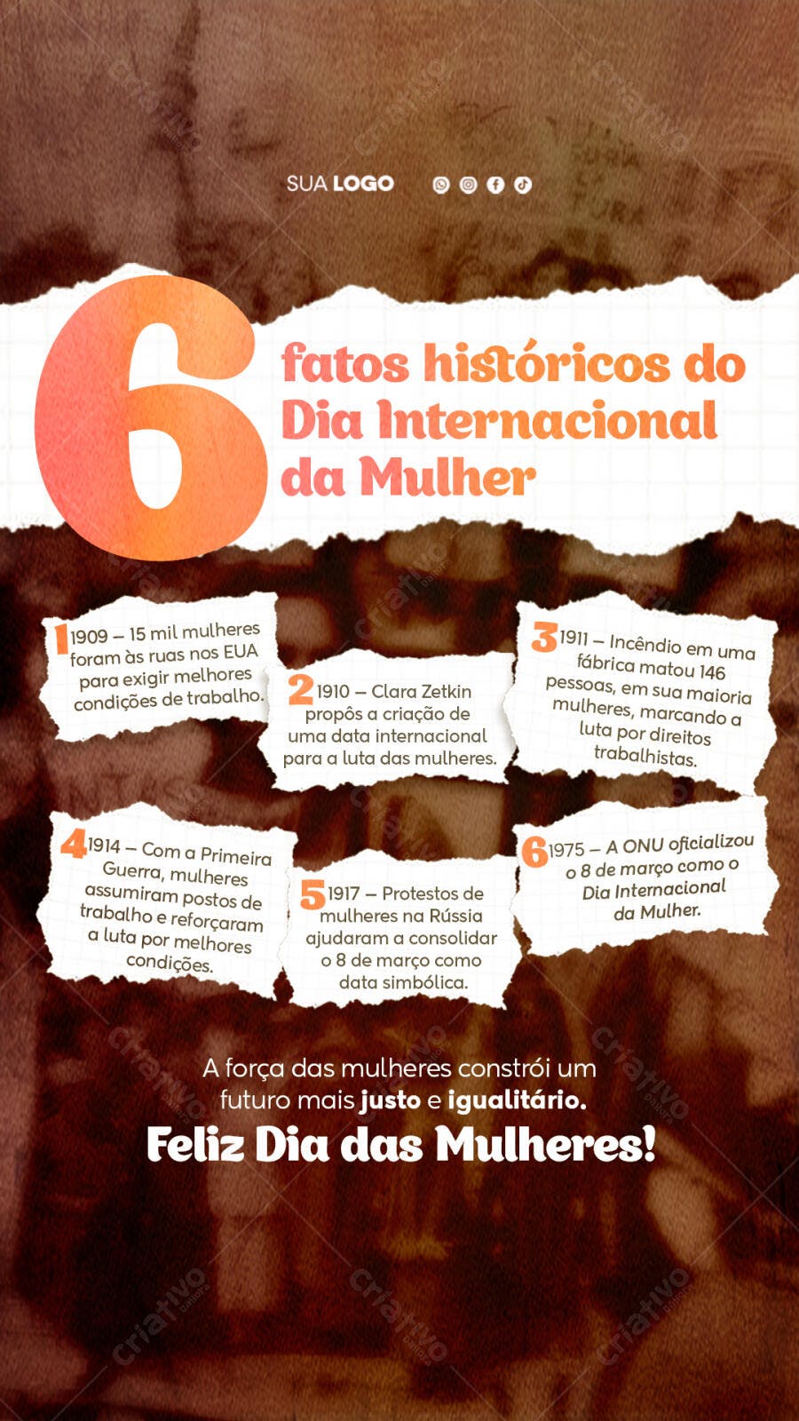 Story Dia Internacional da Mulher 8 de Março PSD Editável