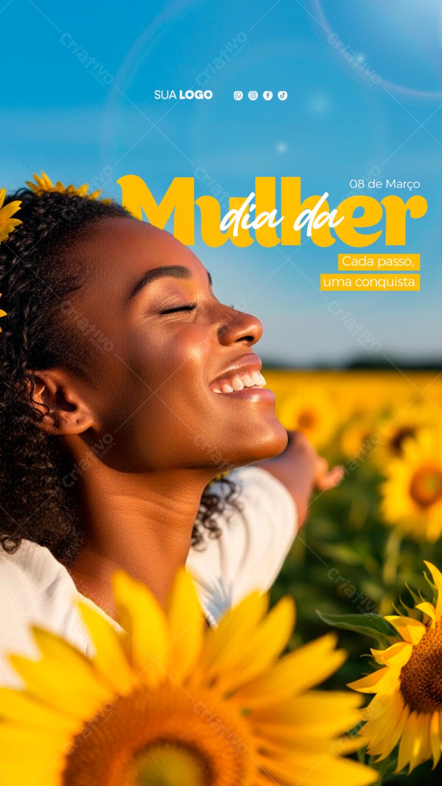 Post Instagram Dia da Mulher 8 de Março Girassóis PSD Editável