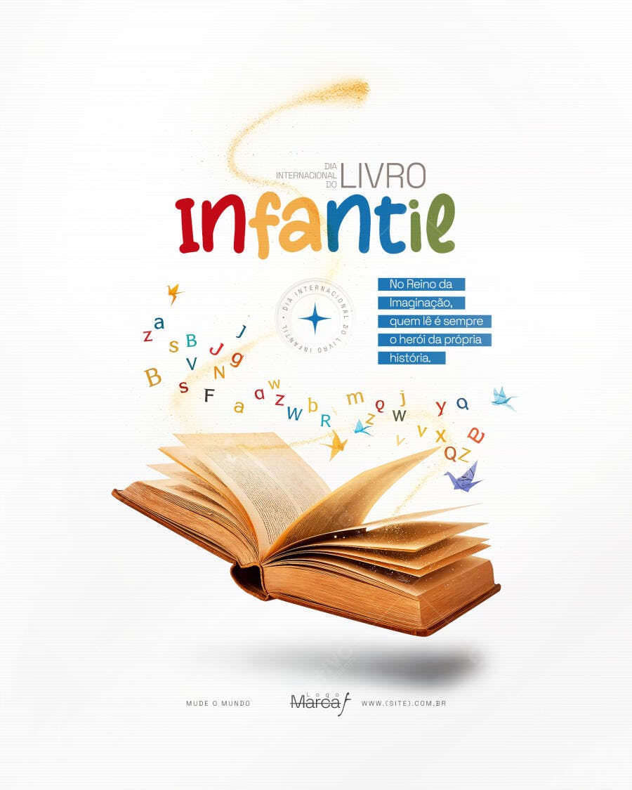 Flyer Dia Internacional do Livro Infantil PSD Editável