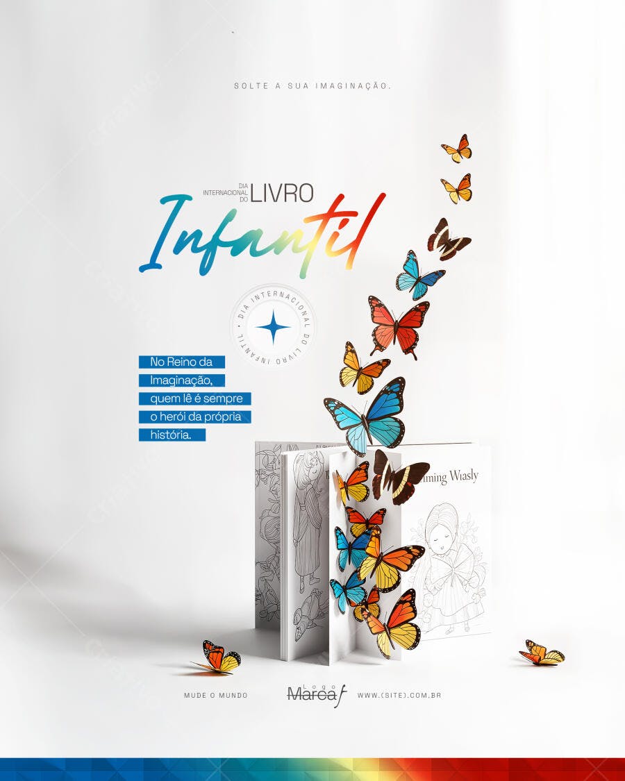 Post Instagram Livro Infantil Borboletas PSD Editável