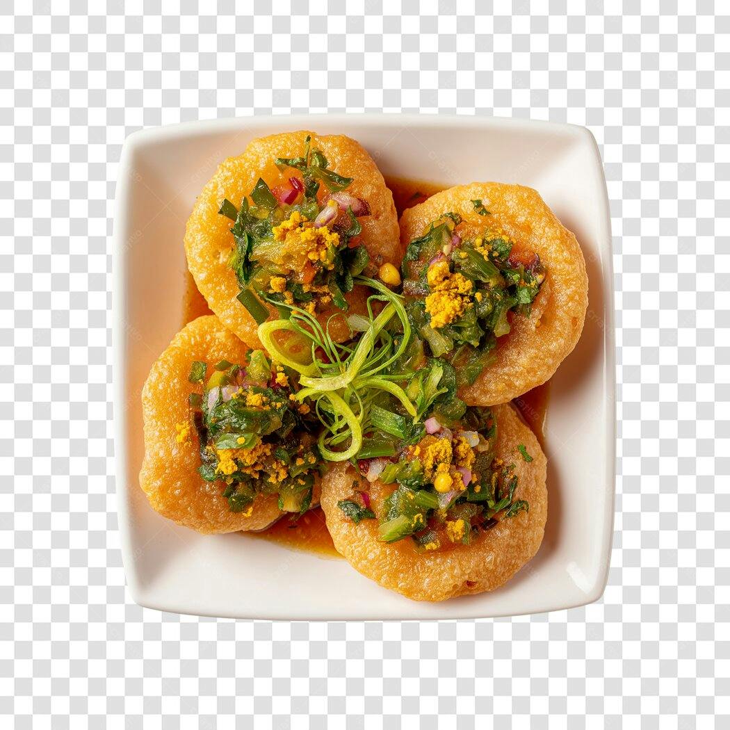 Foto Recortada Comida Indiana Puri Chaat PNG Fundo Transparente