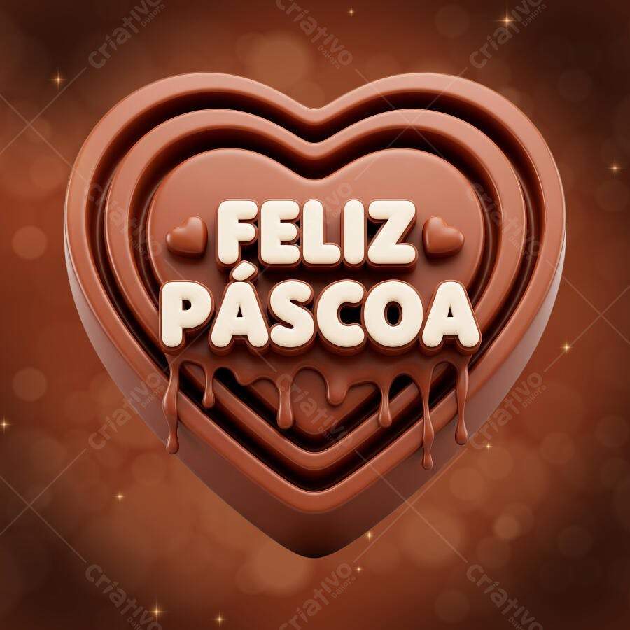 Selo 3D Feliz Páscoa Chocolate Derretido PNG Transparente