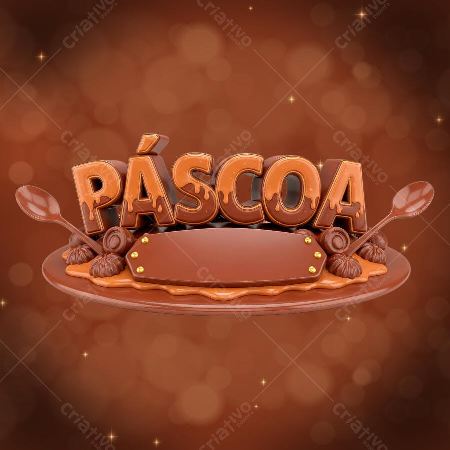 Selo 3D Páscoa Chocolate Marrom PNG Fundo Transparente