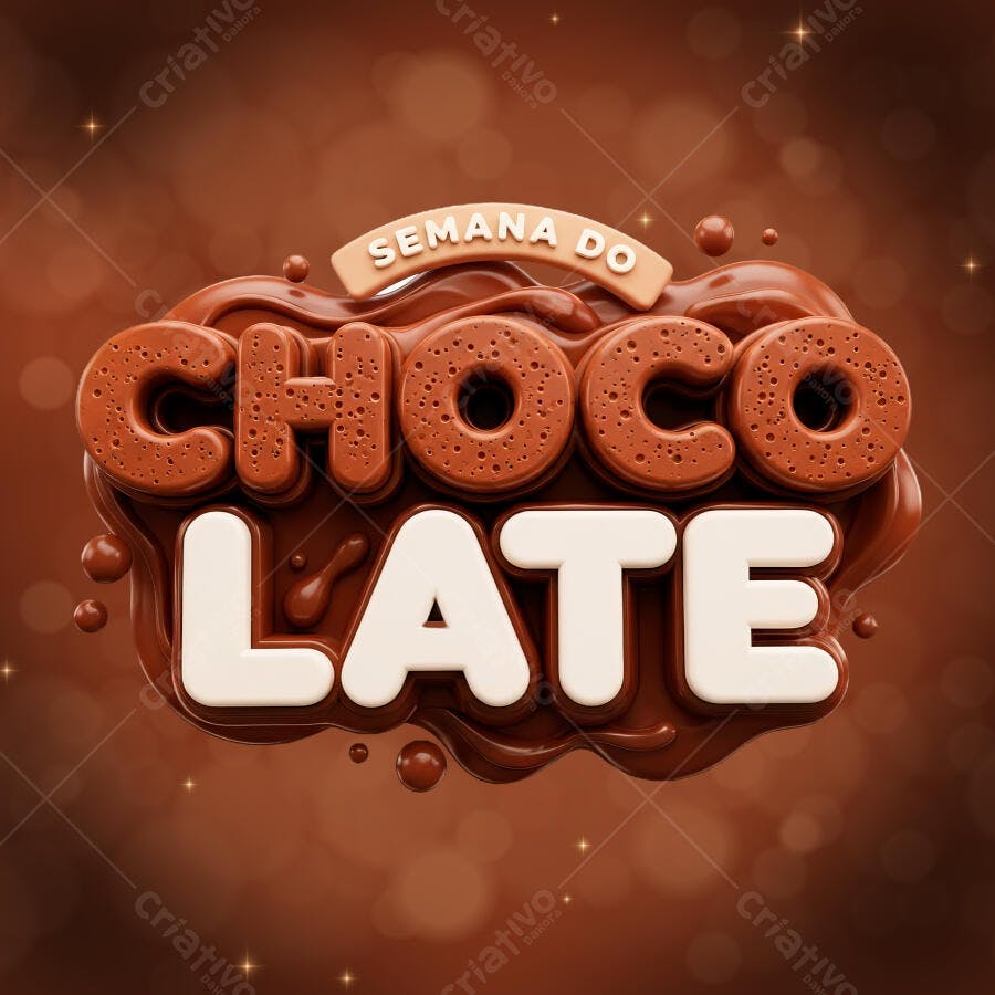 Selo 3D Semana do Chocolate Marrom e Branco PNG Transparente