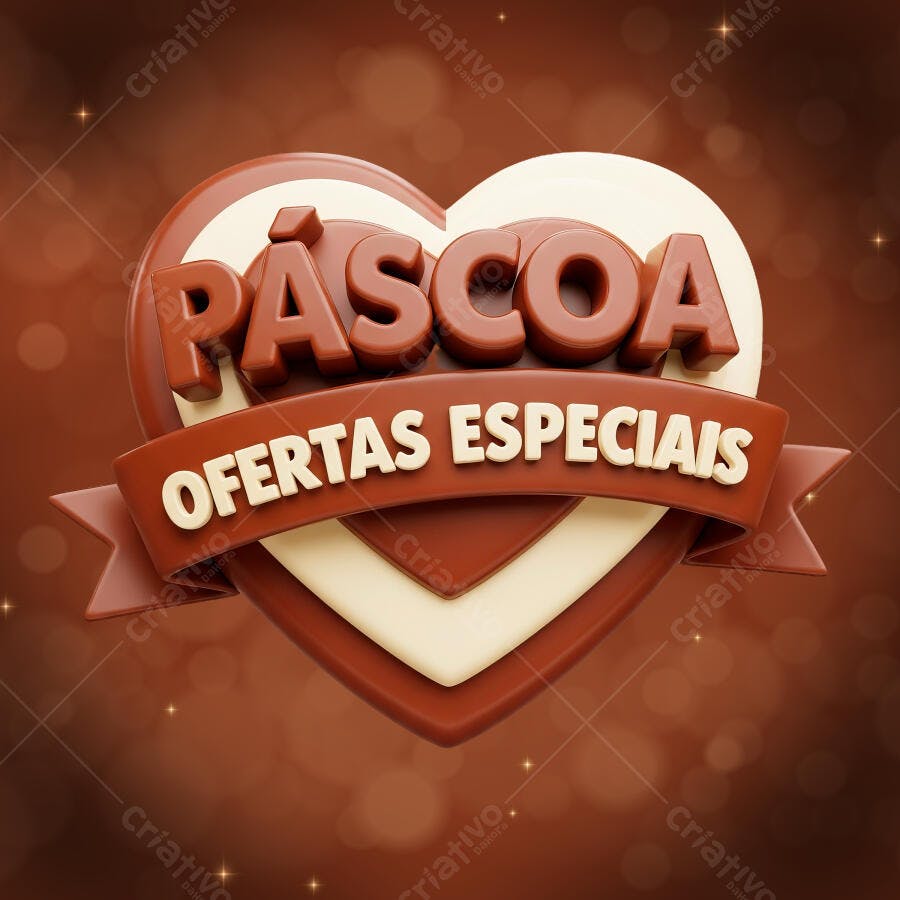 Selo 3D Páscoa Ofertas Especiais Coração Marrom PNG