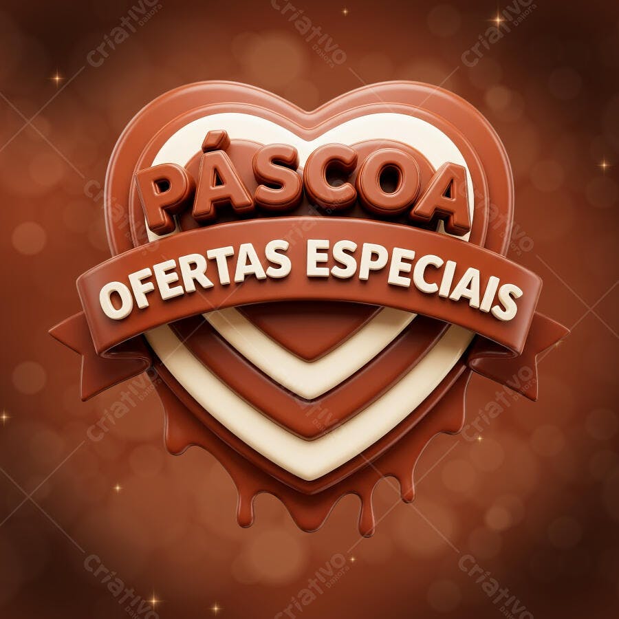 Selo 3D Páscoa Ofertas Especiais Coração Chocolate PNG