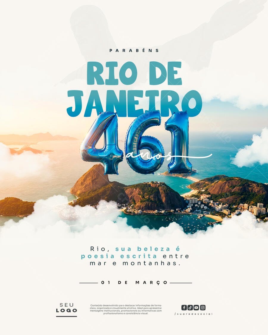 Post Instagram Aniversário Rio de Janeiro 461 Anos PSD Editável