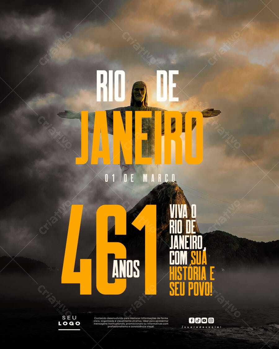 Post Instagram Aniversário Rio de Janeiro 461 Anos PSD Editável