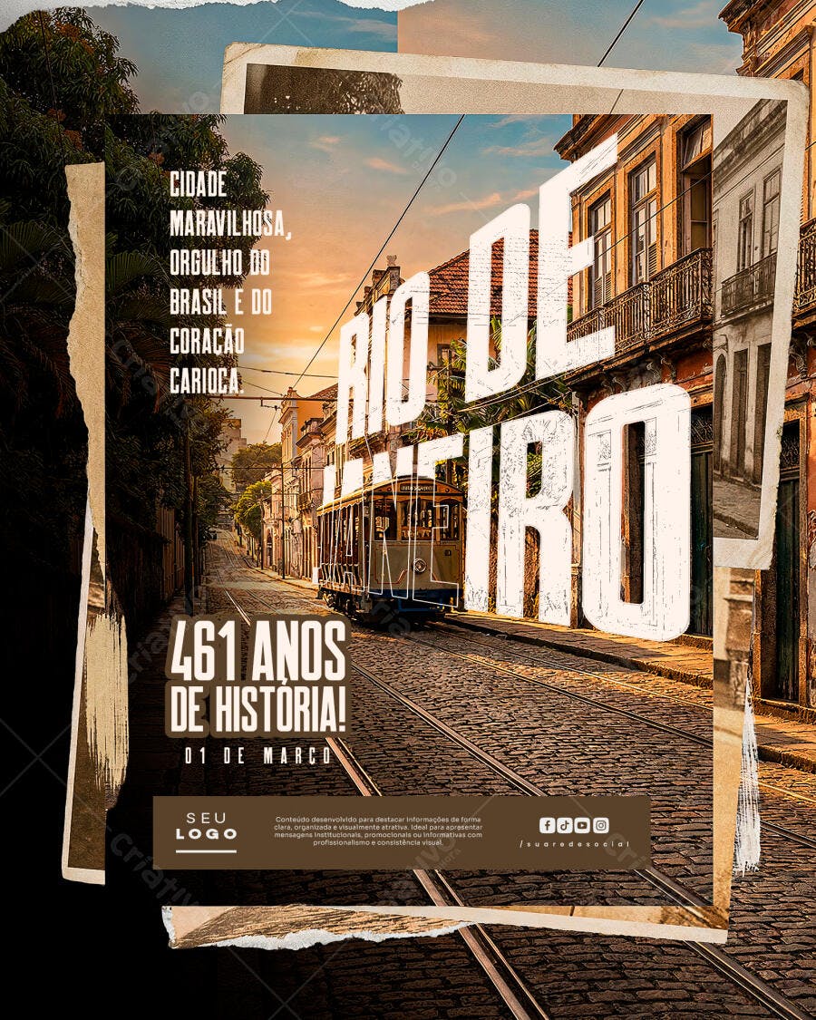 Post Rio de Janeiro Aniversário 1 de Março PSD Editável