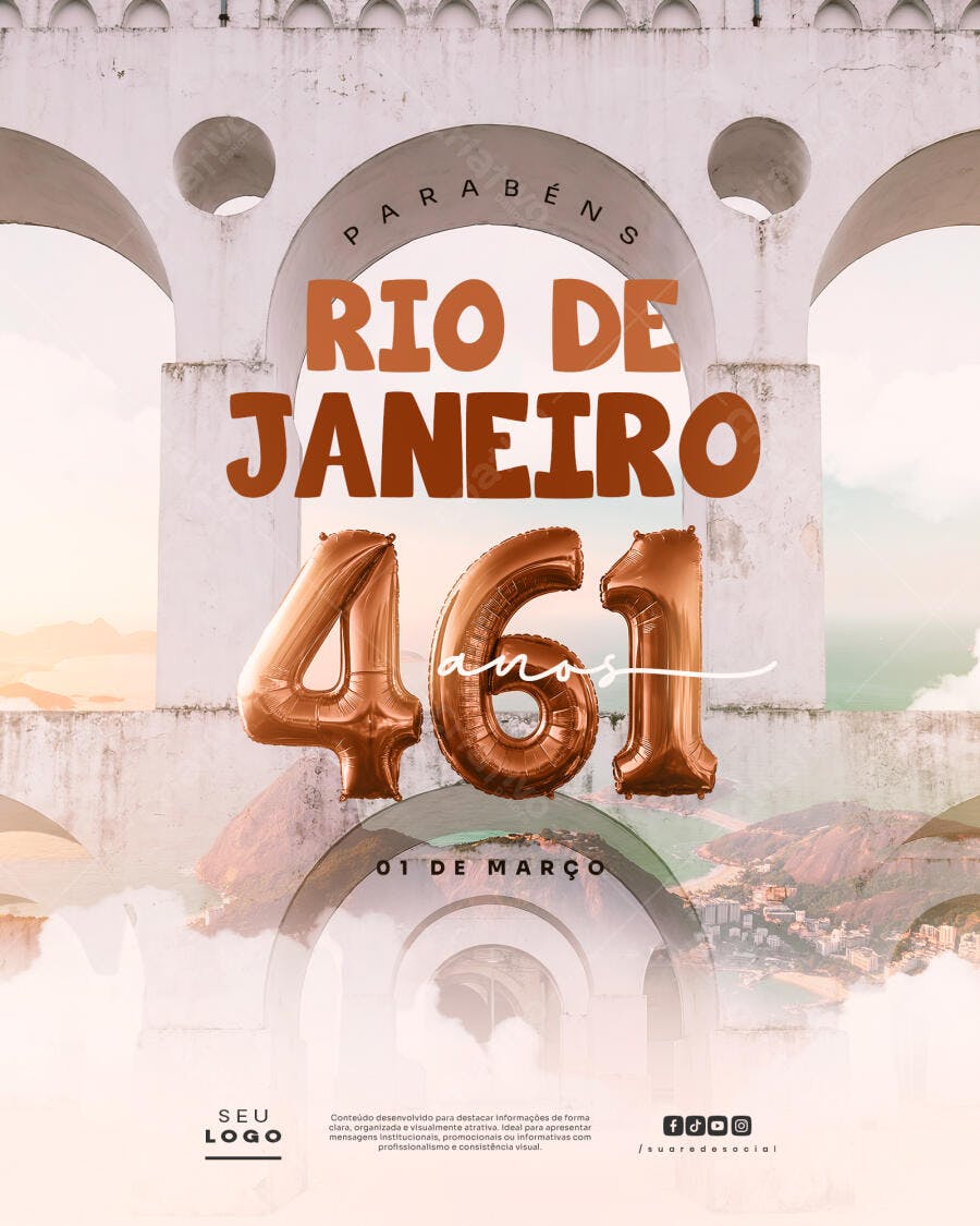 Post Rio de Janeiro Aniversário 461 Anos PSD Editável
