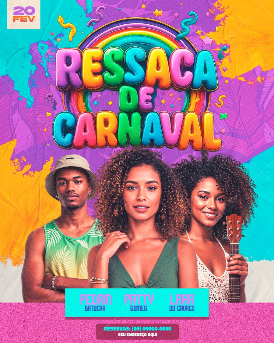 Flyer Ressaca de Carnaval Festa Fevereiro PSD Editável