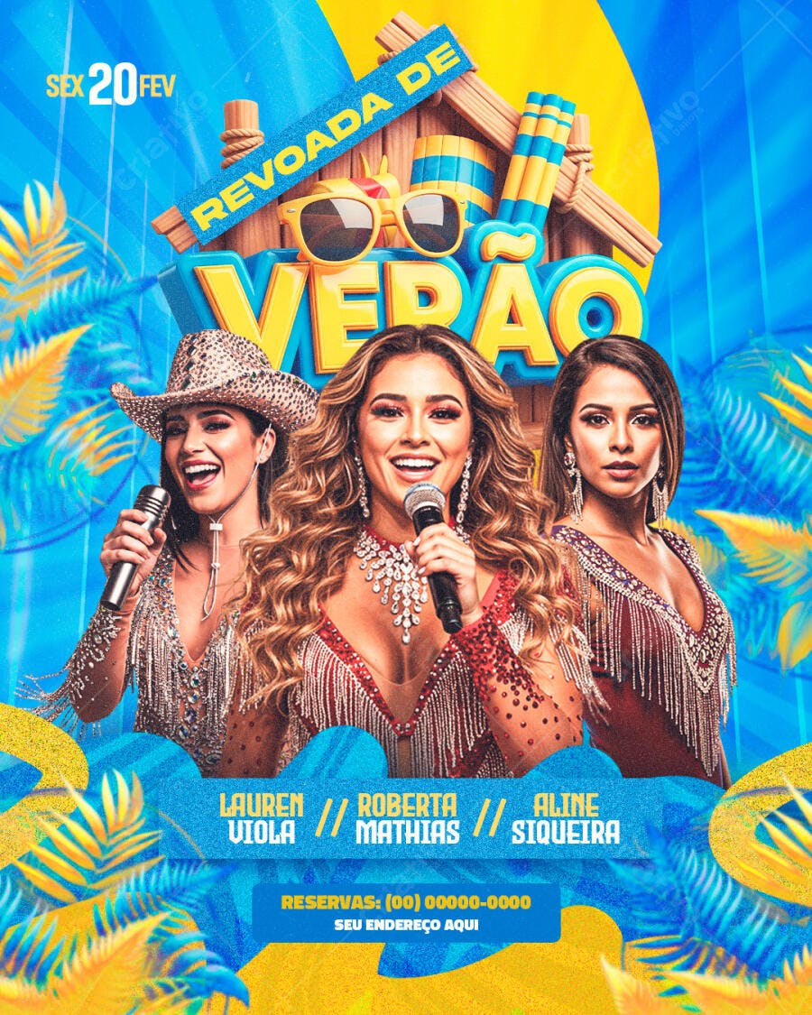 Flyer Revoada de Verão Carnaval Fevereiro PSD Editável