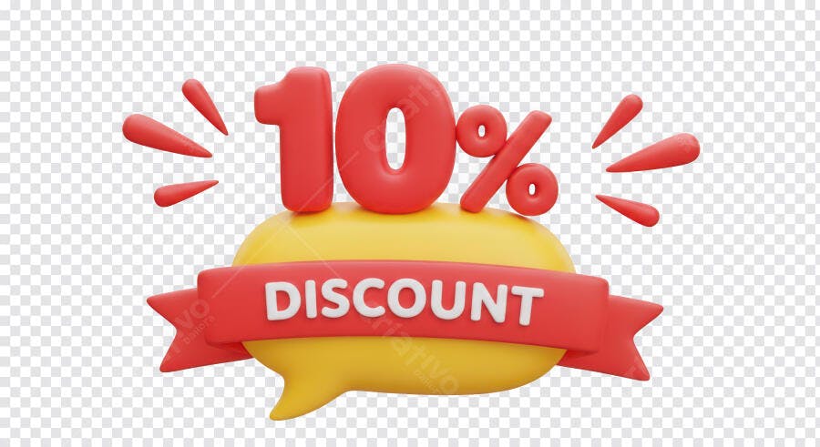 Ícone 3D 10% Desconto Balão de Fala Vermelho Amarelo