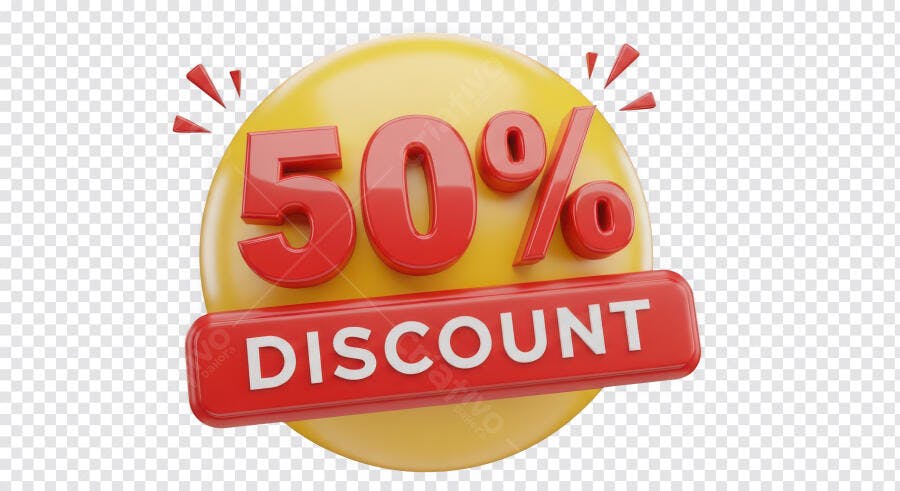 Ícone 3D Desconto 50% Oferta Especial Amarelo Vermelho