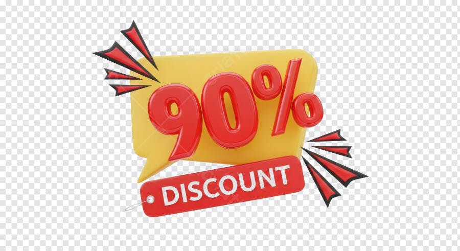 Ícone 3D 90% Desconto Oferta Promocional Amarelo e Vermelho