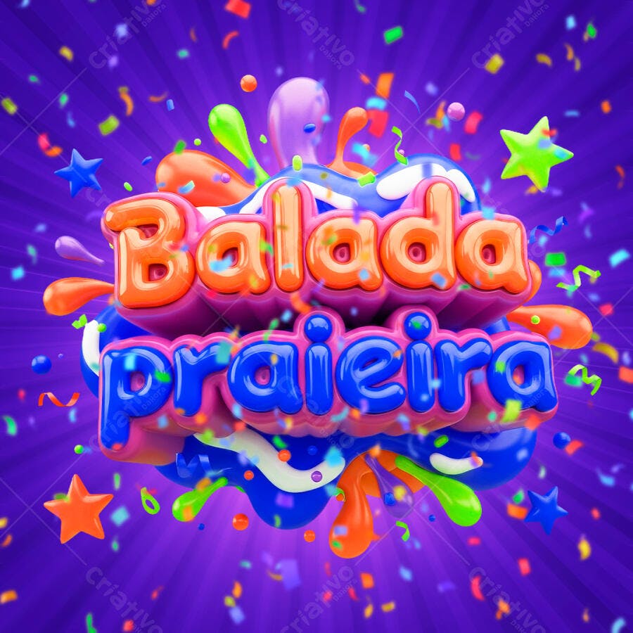Balada Praieira 3D Fundo Roxo Confetes Estrelas