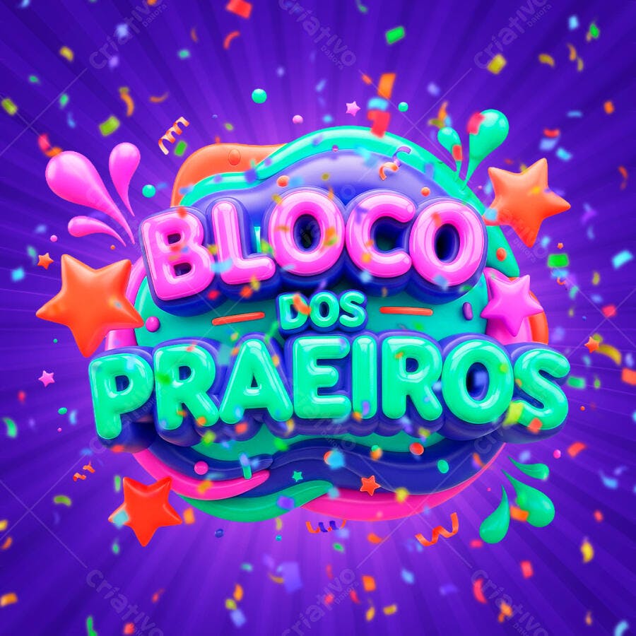 Selo 3D Bloco dos Praieiros Carnaval Fundo Transparente PNG