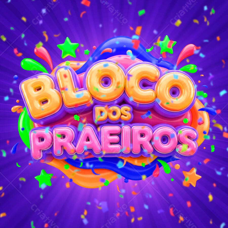 Selo 3D Bloco dos Praieiros Carnaval Fundo Roxo PNG