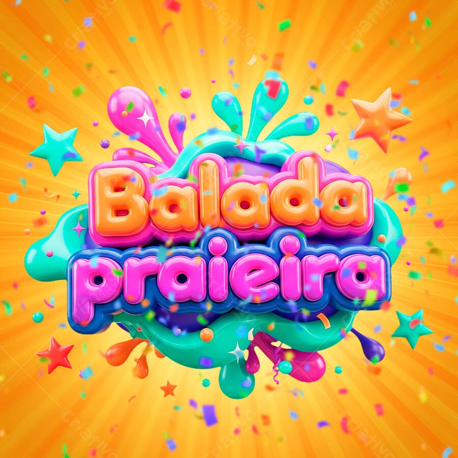 Balada Praia Letras 3D Coloridas Confetes Verão PNG