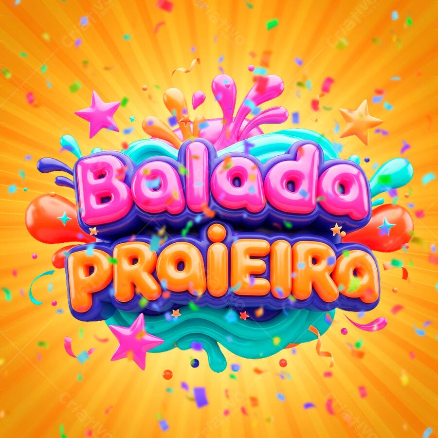 Selo 3D Balada Praia Verão Colorido Confetes PNG