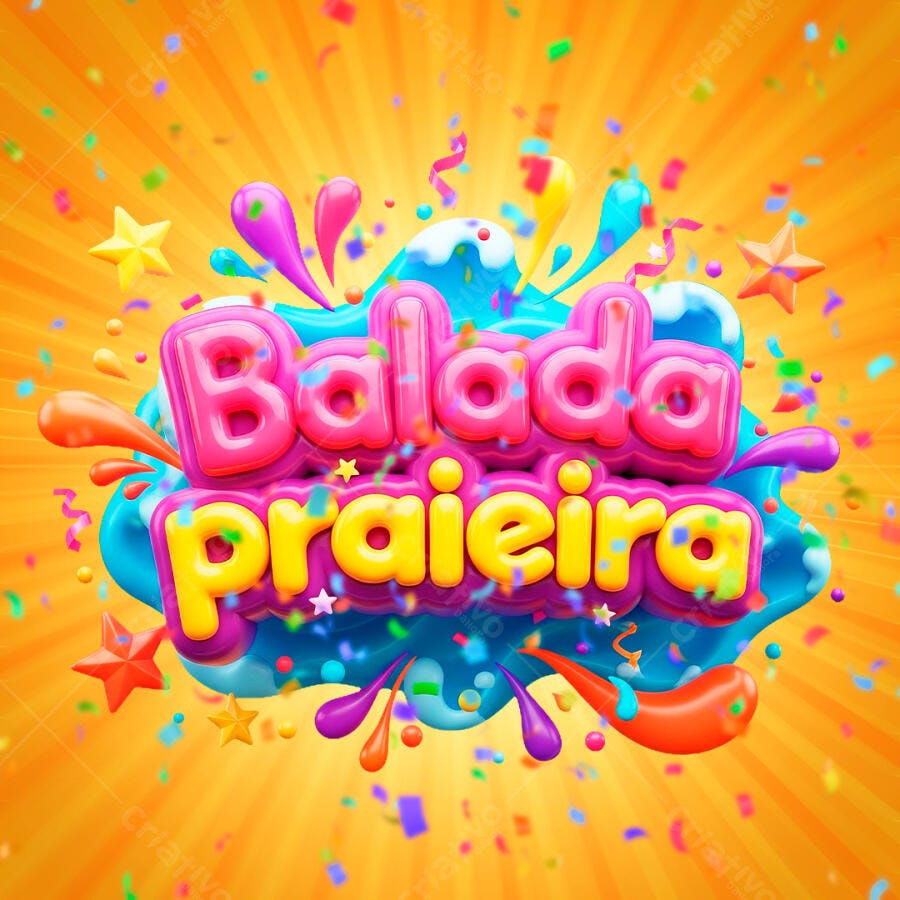 Balada Praia Letras 3D Coloridas Confetes Verão PNG