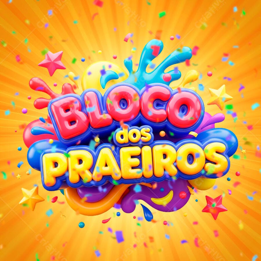 Selo 3D Bloco dos Praieiros Carnaval Colorido PNG Transparente