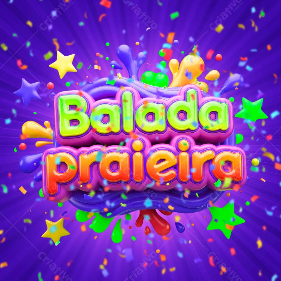 Balada Praia Letras 3D Neon Confetes Estrelas Verão