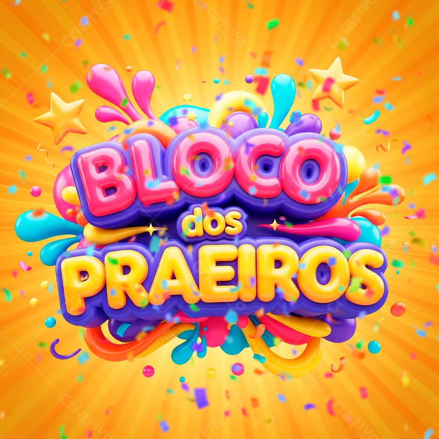 Bloco dos Praieiros Carnaval 3D Colorido PNG Transparente