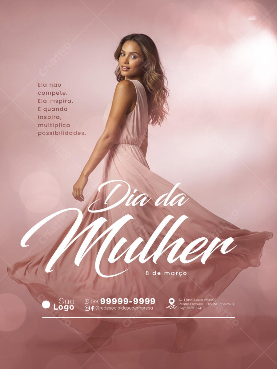 Post Dia da Mulher 8 de Março Rosa PSD Editável