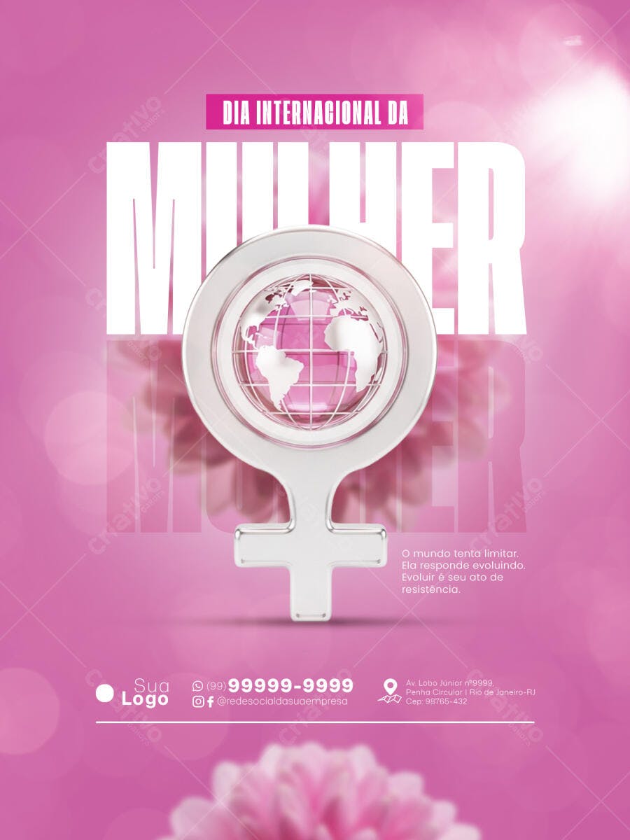Flyer Dia Internacional da Mulher 8 de Março PSD Editável
