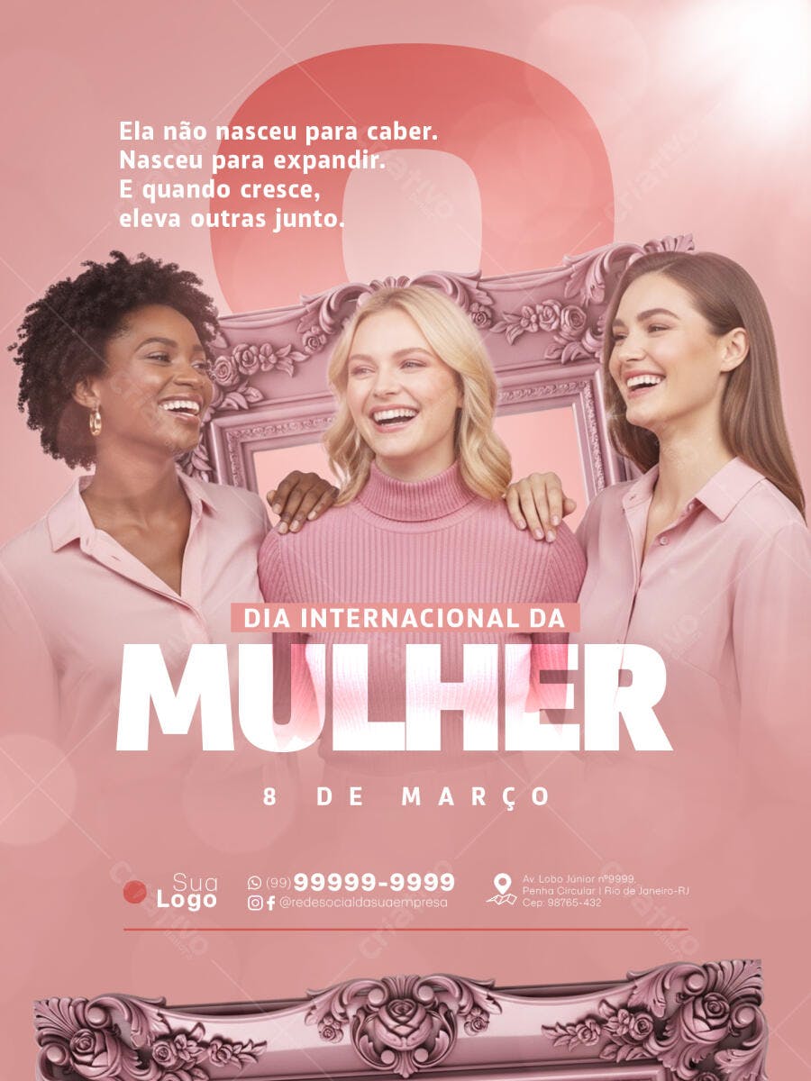 Flyer Dia Internacional da Mulher 8 de Março PSD Editável